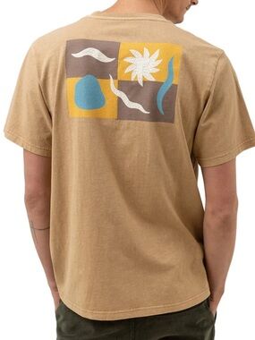 Rhythm surf ! Tan Graphic Back Print Tee with Blue & Mustard Accents L